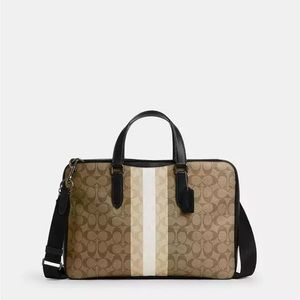NEW COACH Graham Slim Brief In Blocked Signature Canvas With Varsity Stripe